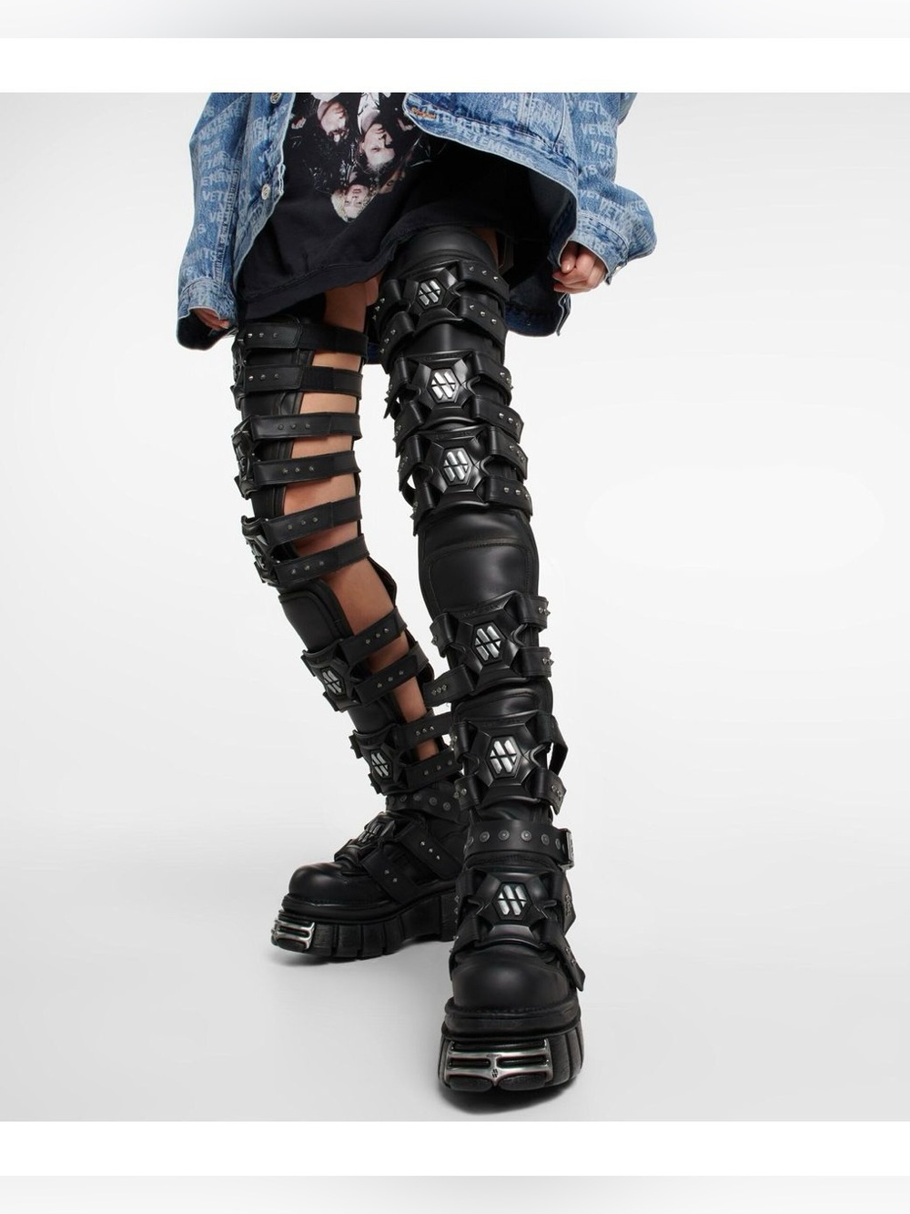 Vetements x New Rock Leather Platform Boots Black Size 39